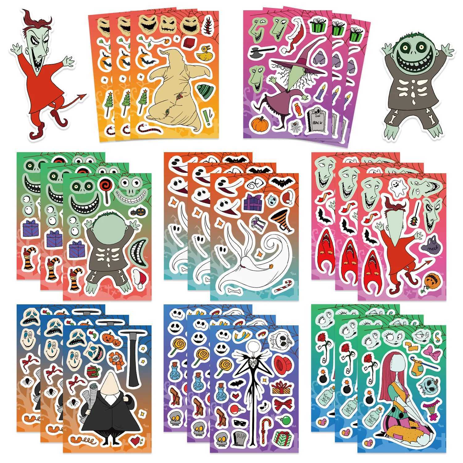 81624PCS Cartoon Halloween Horror Night Face Changing Collar DIY Phone Notebook Decoration Waterproof Stationery Sticker C250918