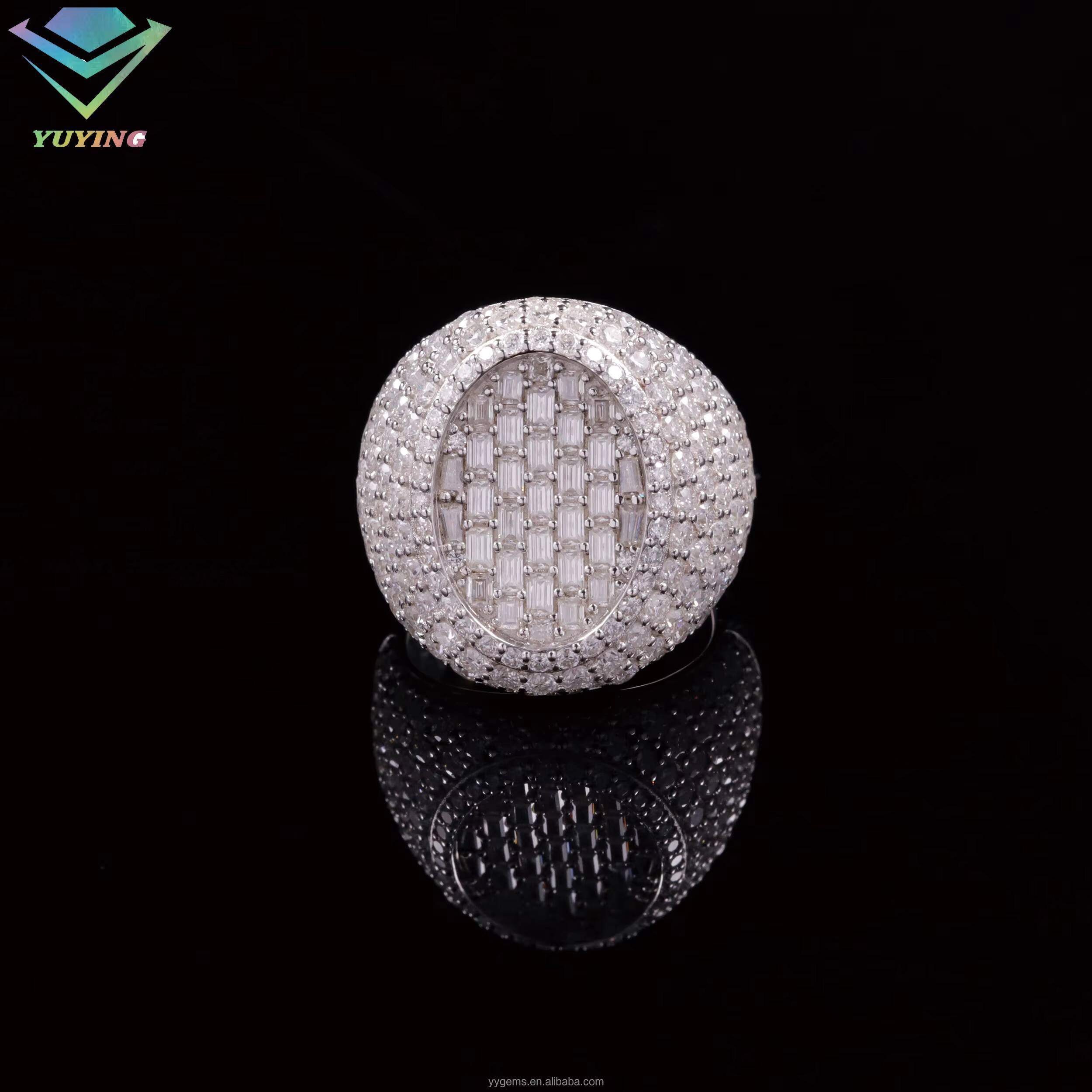 Oval Shape Moissanite Rings Hip Hop Jewelry 925 Silver Gold Plated Fashion Jewelry Rings Factory Price Men Cuban Rings