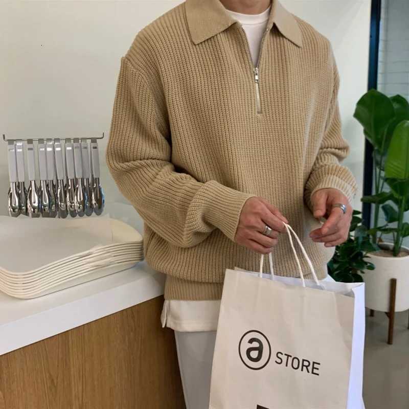 Winter Lapel Sweater Men Warm Fashion Casual Knit Pullover Men Korean Loose Zipper Long Sleeve Sweater Mens Jumper ClothesZ250918