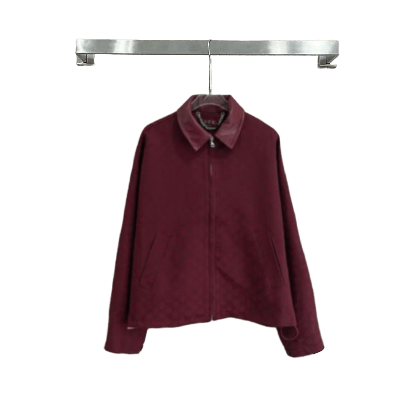 25SS New Product Designer Autumn New Fashion Trend Retro Leisure Jacquard Letter Loose Zipper Splicing Leather Collar Women's Jacket S-L