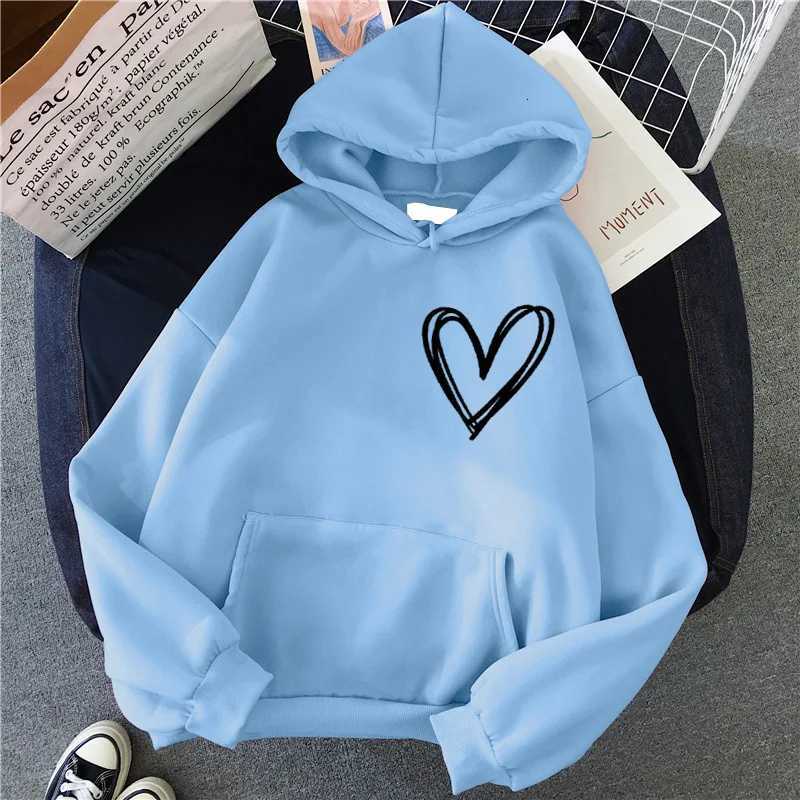 Hirsionsan Simplic Heart Print Women Sweatshirt Soft Casual Loose Vintage Female Hoodies 2024 Winter Warm Fleece Student TopsZ250918