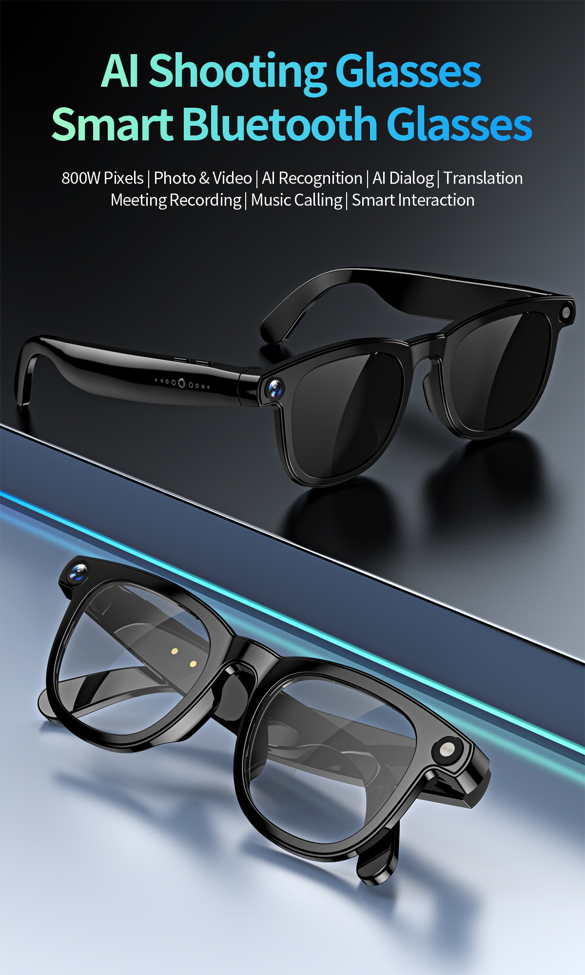 AI Smart Glasses with 8MP Camera, 1080P HD Video & Photo Recording, Real-Time Translation, Anti-Blue Light Lenses, for Men Women Ideal for Outdoor Spo