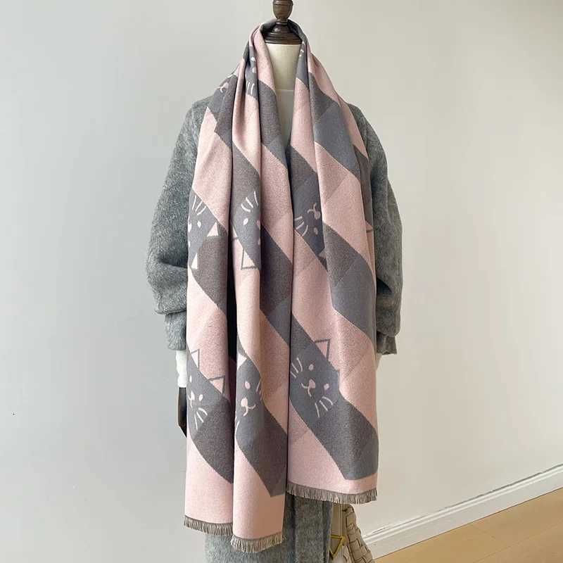2025 Luxury Cat Print Scarf for Wen Warmer Winter Cashmere Scarves Shls Fem Thick Blanket Wrs Foard Y250918