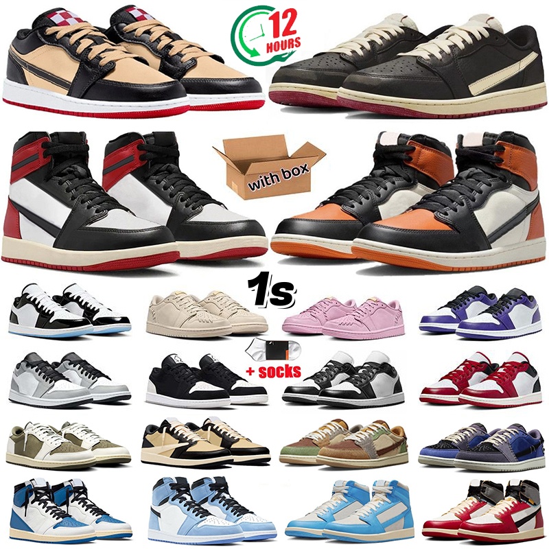 1 1s Designer Basketball Shoes Mens Pizza Black Bred Brown Panda University Light Grey Military Blue Shy High Shattered Backboard UNC Trainers Sports Sneakers