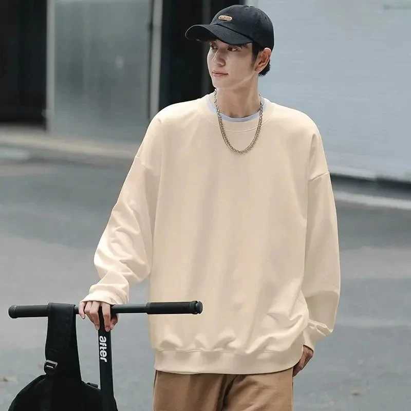 Cotton Sweatshirt Mens and Womens Autumn Solid Color Pullover New Fashion Casual Street Wear Basic Solid Color SweatshirtZ250918