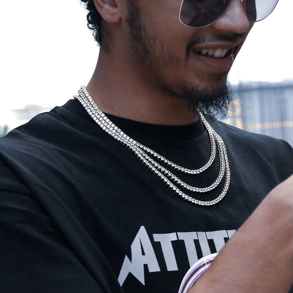 KRKC Hip Hop Jewelry 20inch 3mm 14k Gold Silver Iced Out Jewelry Aaaaa Cz Diamond Tennis Chain Necklace for Women and Men