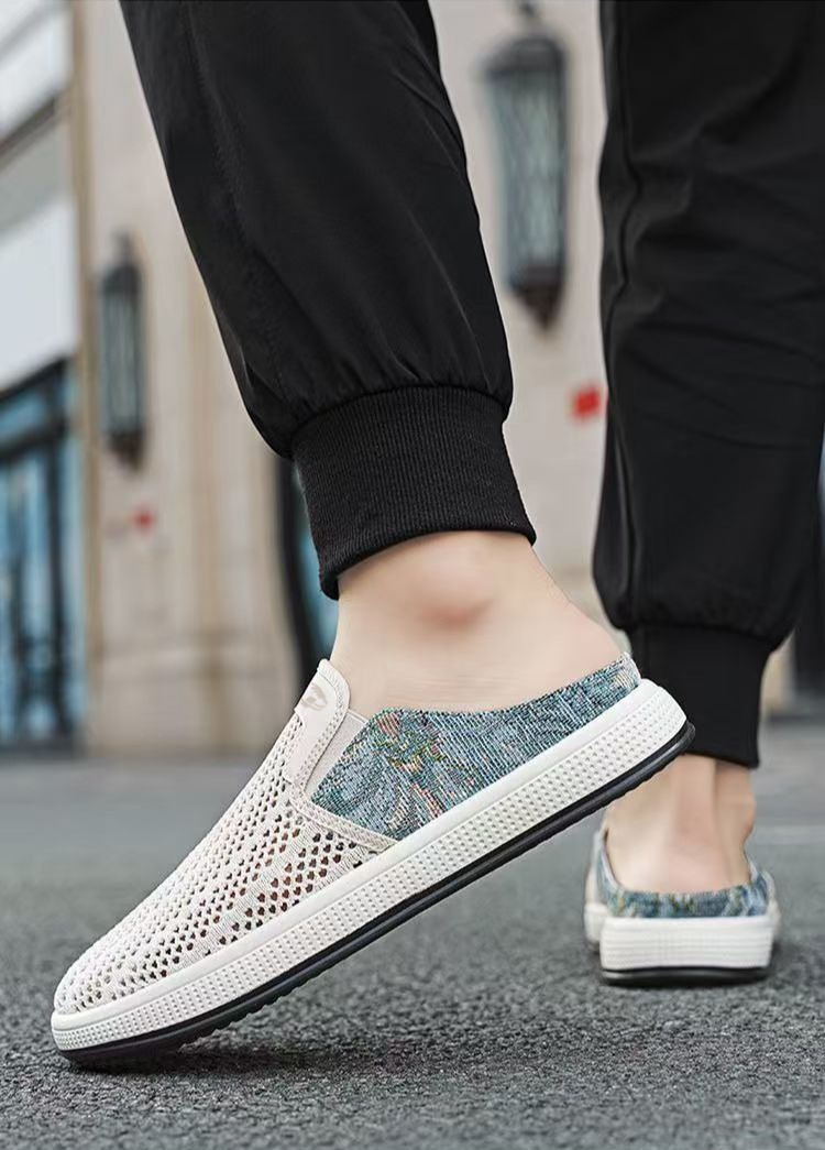 2025 summer mens outdoor closedtoe slides mesh breathable upper backless slipon design lazy style sandals for walking daily errands black floral print