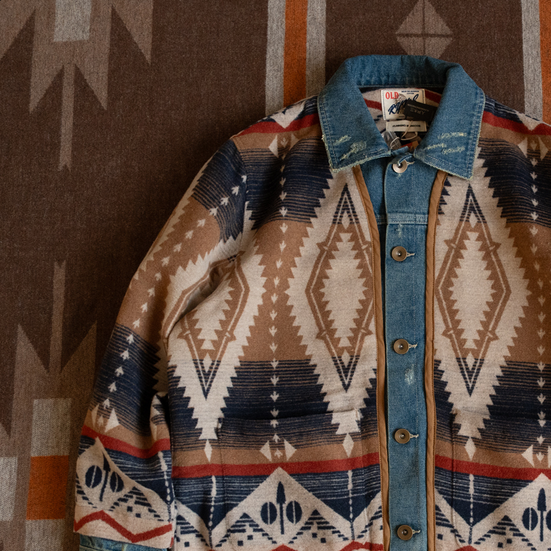 RRL 30th Anniversary Western Style Jacquard Heavy Washed Denim Jacket American Retro Coat Corduroy Collar 250121