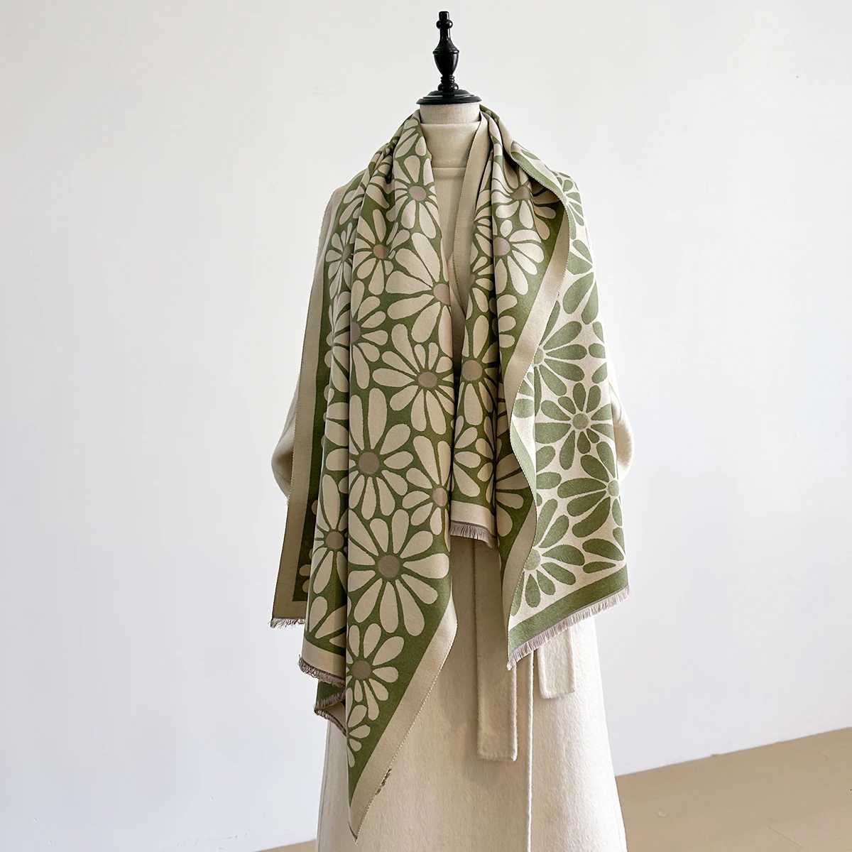 Wens Luxury Faux Cashmere Scarf Thick Warm Winter ral Print Soft Shl for Travel And Daily Use Y250918