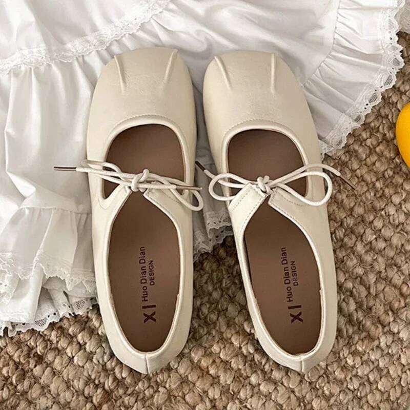 2025 Spring Ballet Flats Shallow Mouth Butterfly-knot Casual Soft Sole Comfortable Leather Women Shoes