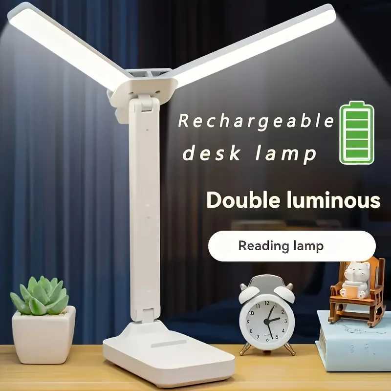 LED doublehead desk lamp 3level dimmable touch night light USB rechargeable eyeprotection foldable bedside reading desk C2509181