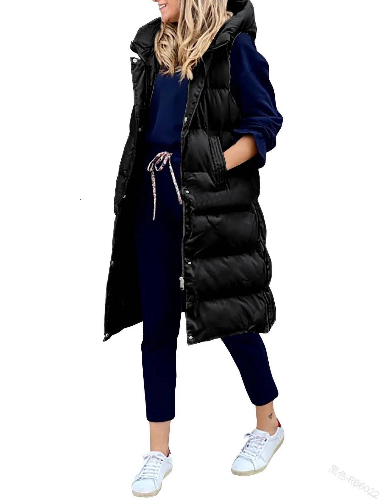 Long Coat for Women, Hooded Autumn Winter, Sleeveless, Warm Cotton Coat, Padded Vest, Down Jacket, Clothing 5XL dongdumaoyi