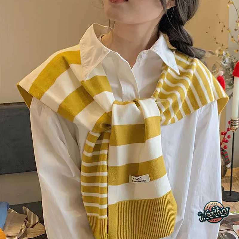 Wens Shl Knitted Striped Shl Cross Shl Blouse Shoders Fake Collar Ce Knotted Scarf For Wen Outerwear Y250918