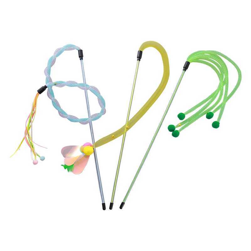 Cat toy Colorful nylon hose catteasing stick with builtin bell to Go Hairball interactive fun pet supplies X250918