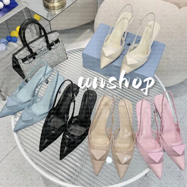 kitten Slingback Women Designer High Heels Dress Shoes Designer Pumps Black Leather Pointed Toe Sandals Slingbacks Pump White Heel eur 35-41