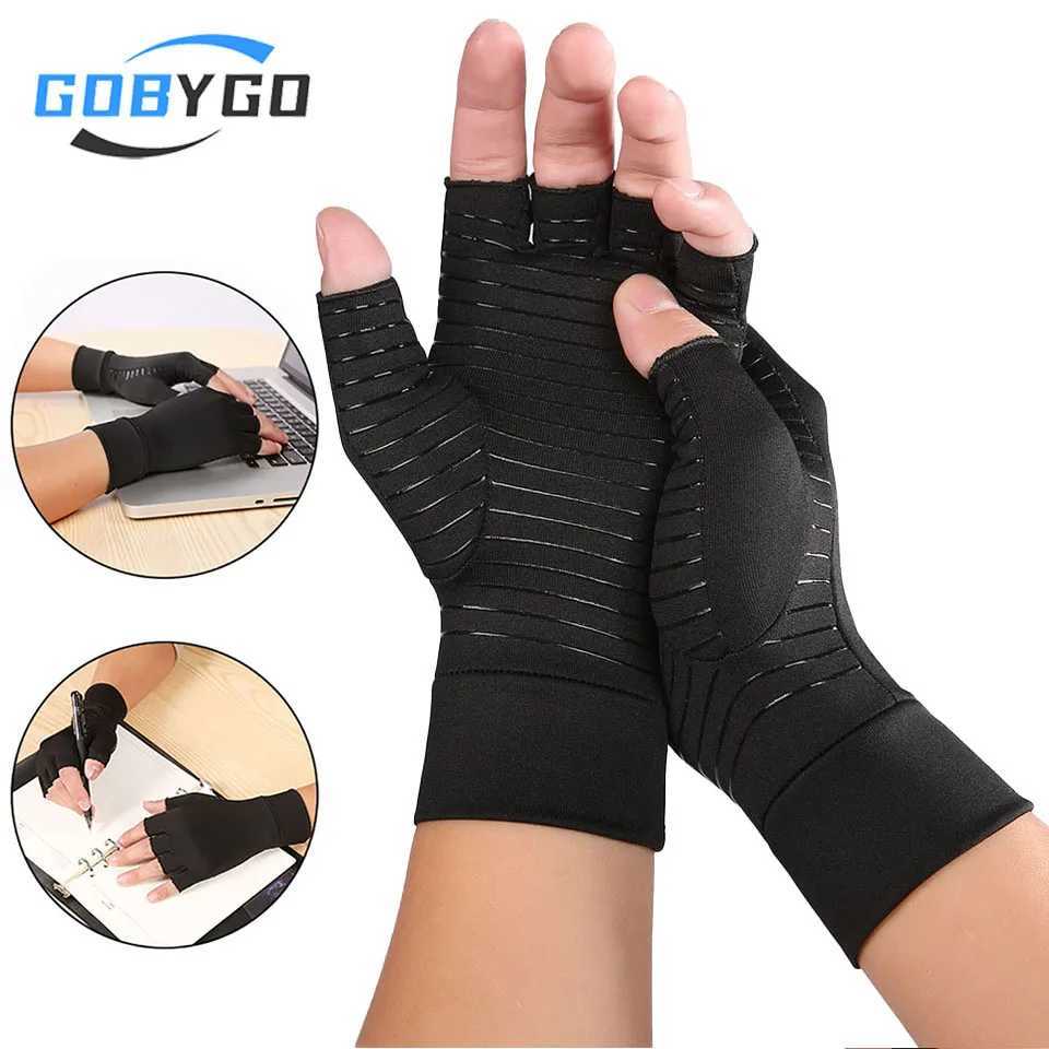 GOBYGO 1Pair Fitness Gloves Antislip Half Finger Copper Fiber Compression Nursing Gloves Outdoor Sport Driving Riding Fishing J251211