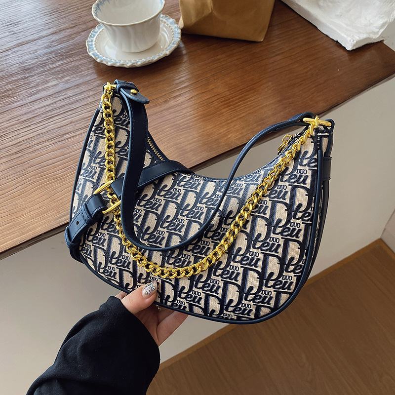 Designer Women's Blue Embroidered Concubine Bag - New Fashionable Versatile Shoulder Bag with Free Shipping