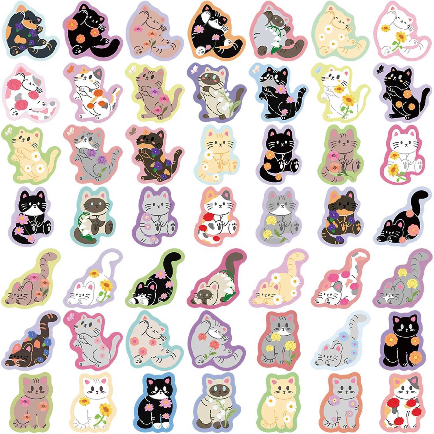 50PCS Kawaii Colorful Cat Stickers Cute Kitten Decals For Phone Laptop Suitcase Notebook Vinyl Decals C250918