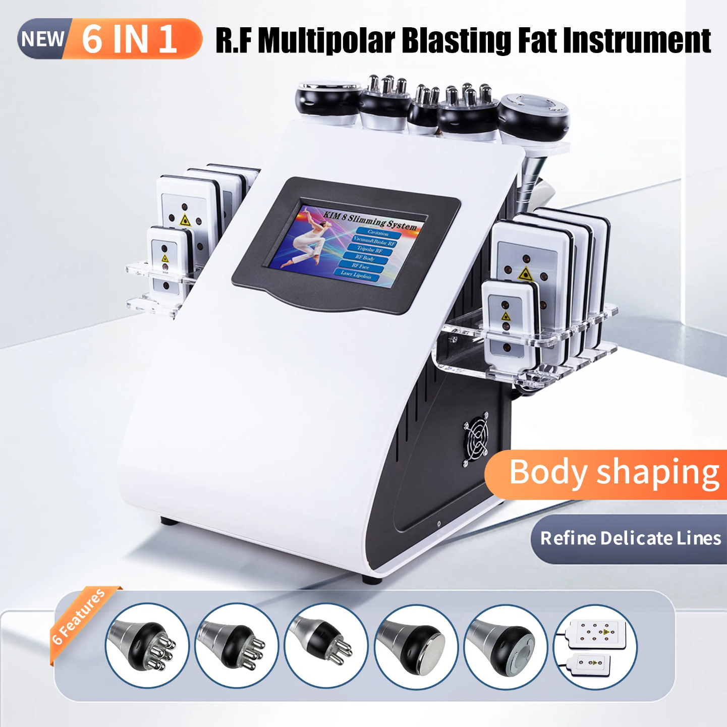 New Arrival 6 In 1 40K Ultrasonic Cavitation Vacuum Radio Frequency Laser 8 Pads Lipo Laser Slimming Machine for Home Use
