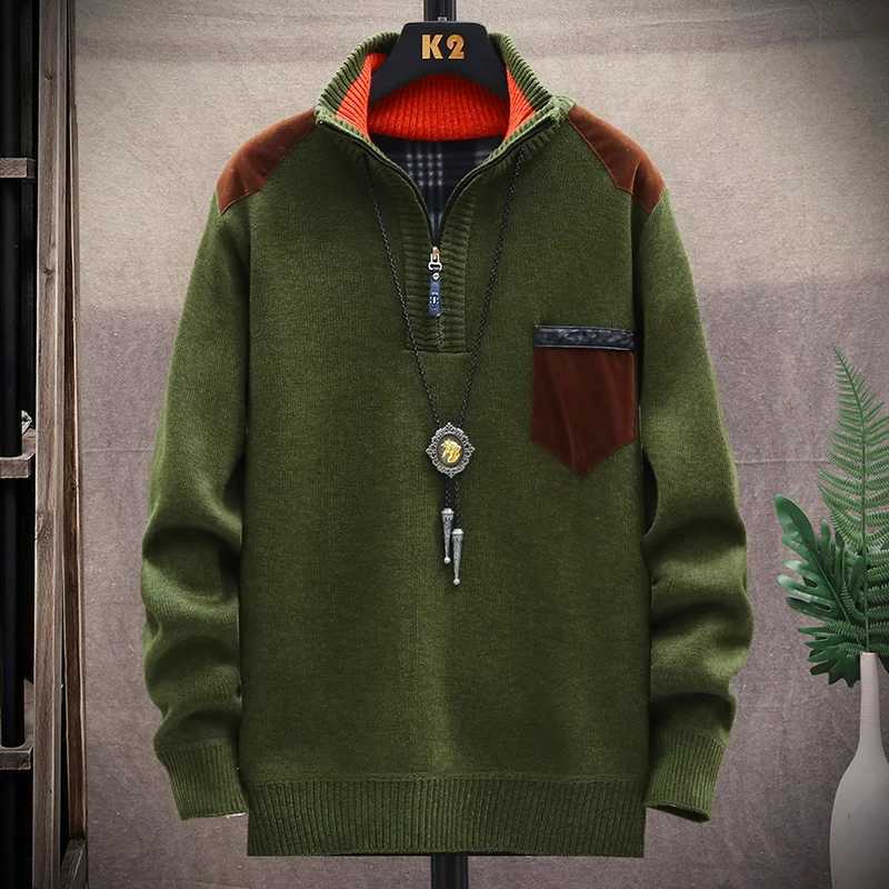 Men Knit Sweater Thick Winter Pullover Korean Half Zipper Male Autumn Clothes Stand Collar Autumn Winter Outerwear Luxury ClothZ250918