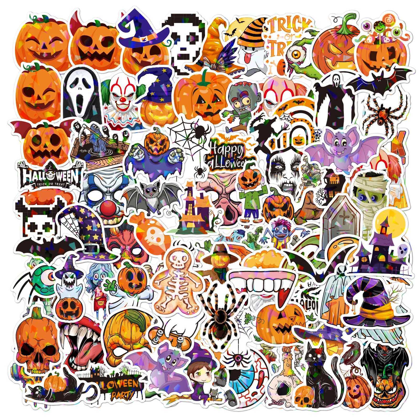 100PCS Holographic Halloween Stickers Bling Waterproof Party Decoration Favors Games Toys Gifts Party Supplies Laptop Luggage C250918