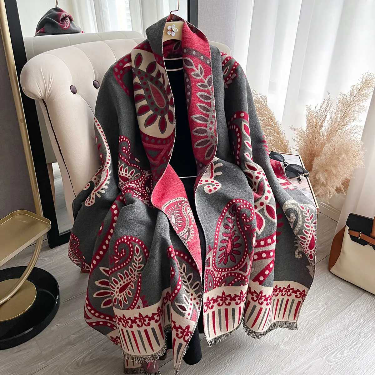 2025 Wens Luxury Paisley ral Faux Cashmere Scarf Thick Warm Winter Shl Wr Travel Stole Bufanda Y250918