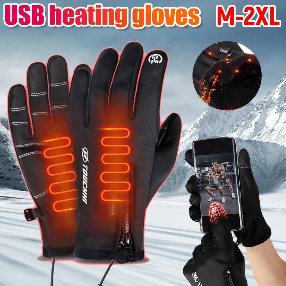 USB Touch Screen Winter Ski Windproof Heated Gloves Cycling Running Driving Hiking Walking for Women Men ddmythur