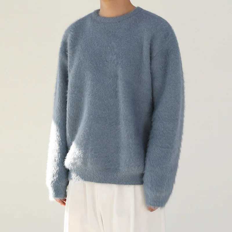 SYUHGFA 2024 Autumn Winter Round Collar Mohair Sweater Loose Korean Style Vintage Kintted Sweater Pullover Men ClothingZ250918