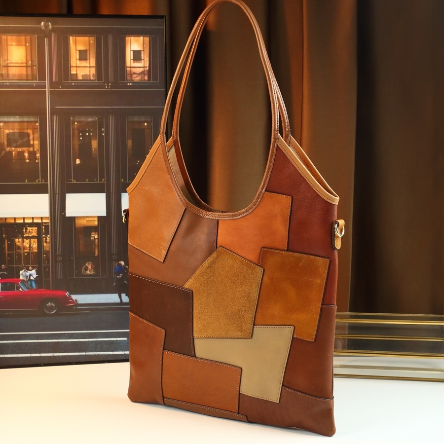 2025 Autumn/Winter New Retro Patch Leather Design Handbag Light Luxury Elegant Style Women's Underarm Bag Designer Bag