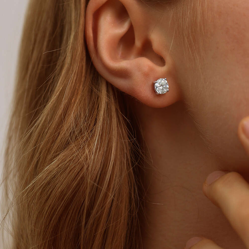 Moissanite Classic Four-Prong Earrings S Jewelry TikTok 1ct Pure Sier High-End Mini Women