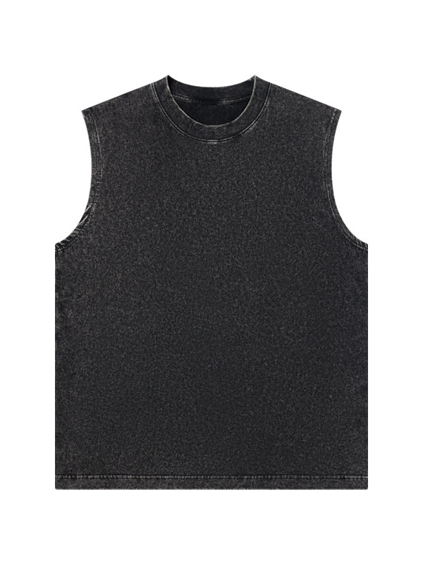 Trendy Brand Men's Vintage Washed Cotton Tank Top: Oversized, High-Street Style, Solid Color, Retro Loose Sleeveless Tee-29T