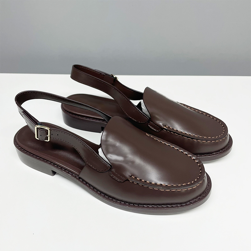 Brown Slingback Shoes Loafers Designer Women Dress Shoes Leather Sling Back Sandals Summer Slip-on Party Shoes Casual Style 755