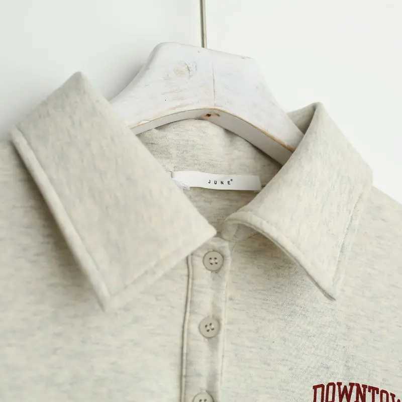 Sweatshirt Print Women Preppy Style Short Length Hoodie Long Sleeve Pullovers Button American Casual Spring Loose SudaderasZ250918