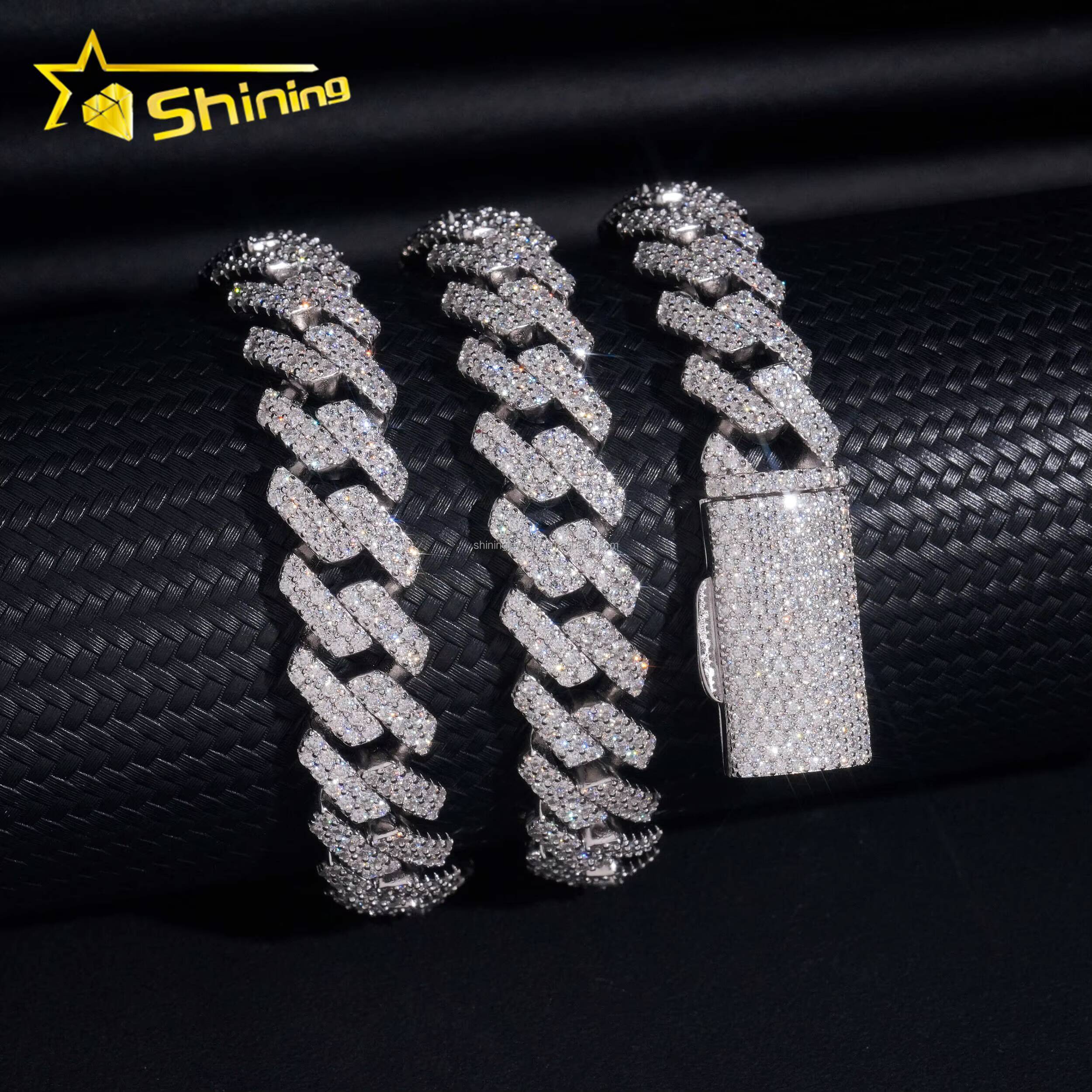 New Arrivals Rapper Fire Jewelry Hot Selling GRA Certificate 13mm 2Rows Iced Out Moissanite S925 Hip Hop Miami Cuban Link Chain