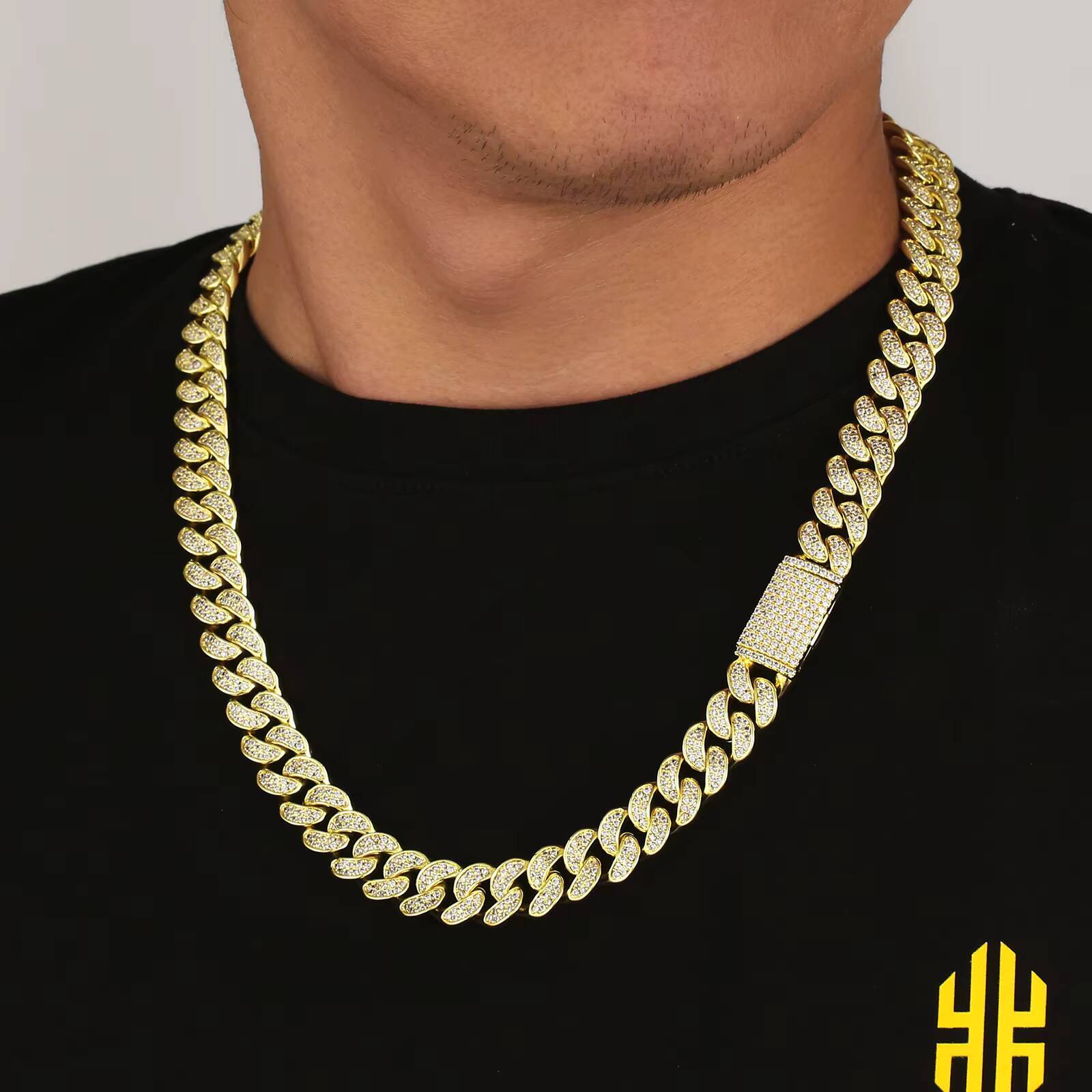 12mm Iced Out Mens Chains Hip Hop Jewelry 14k Gold 5A Moissanite Diamond Mens Iced Out Cuban Link Chain