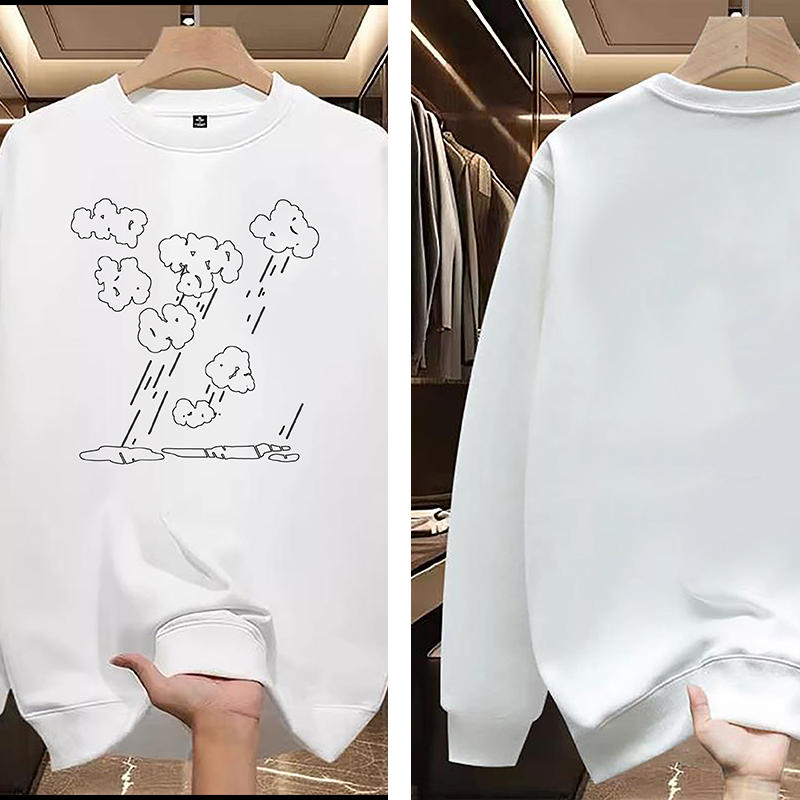 Men's Hoodies Round Neck High-end Black And White Pattern Printing For Warmth Sweatshirts For Men