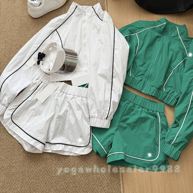 2Pcs Women Yoga Jacket Sets Workout Sports Sets Motivate Full-Zip Track Jacket And Shorts Gym Coat Fitness Jackets Sports Quick Dry Activewear Solid Zip Up Sweatshirt