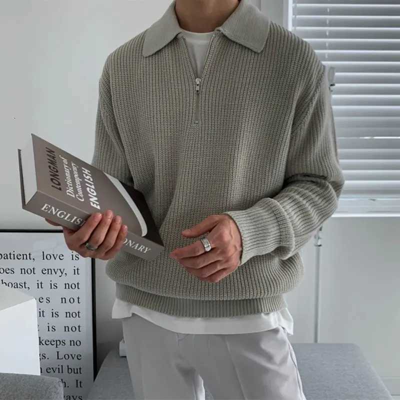 Winter Lapel Sweater Men Warm Fashion Casual Knit Pullover Men Korean Loose Zipper Long Sleeve Sweater Mens Jumper ClothesZ250918