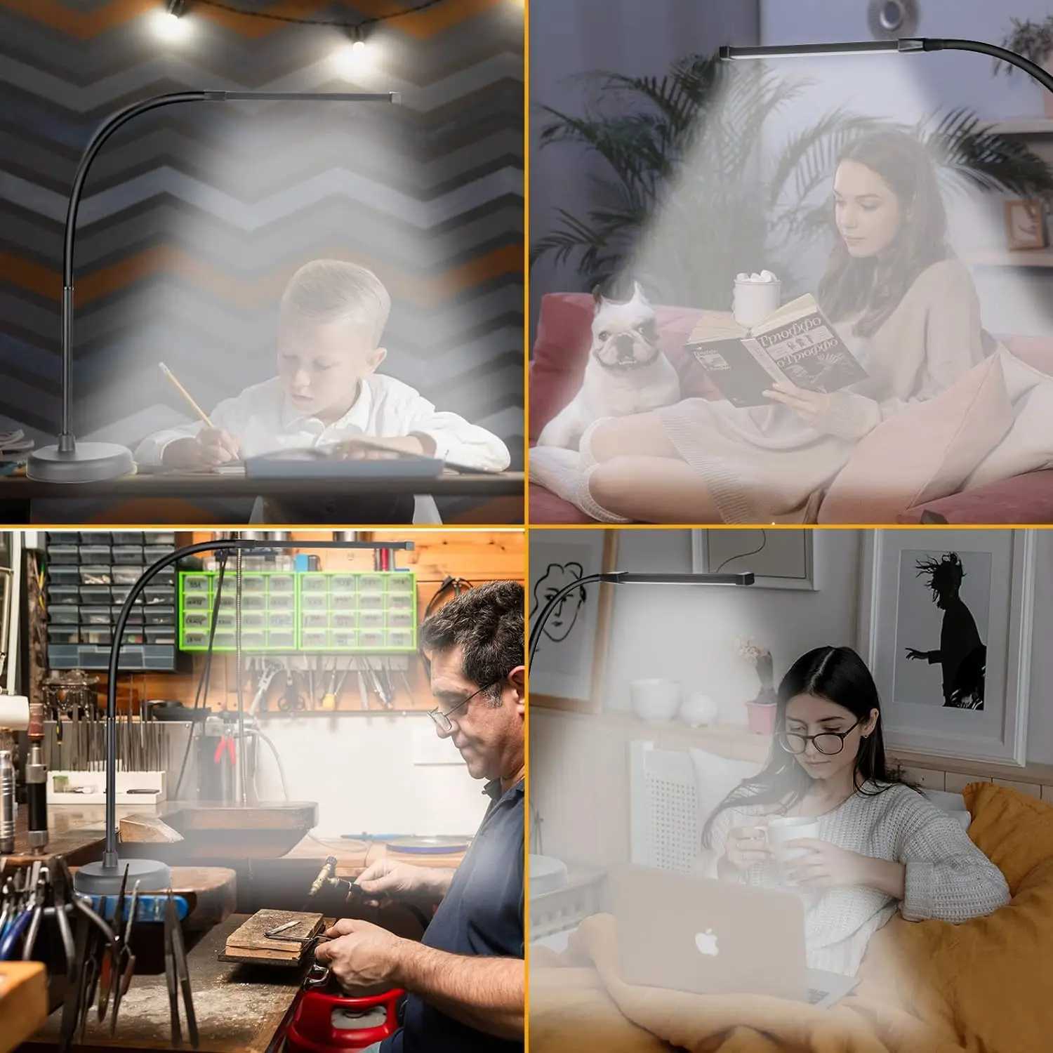 A LOOPITYS LED Desk Lamp Swing Arm Architect Task Lamp with Long Flexible Gooseneck 3 Color Modes and USB Adapter C250918