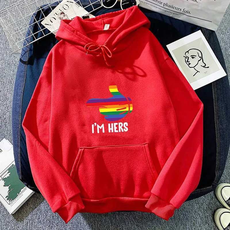 New Style I Am Hers Rainbow Couple Funny TShirt High Quality imple Casual Hoodies Autumn Winter Loose Oversized StreetwearZ250918