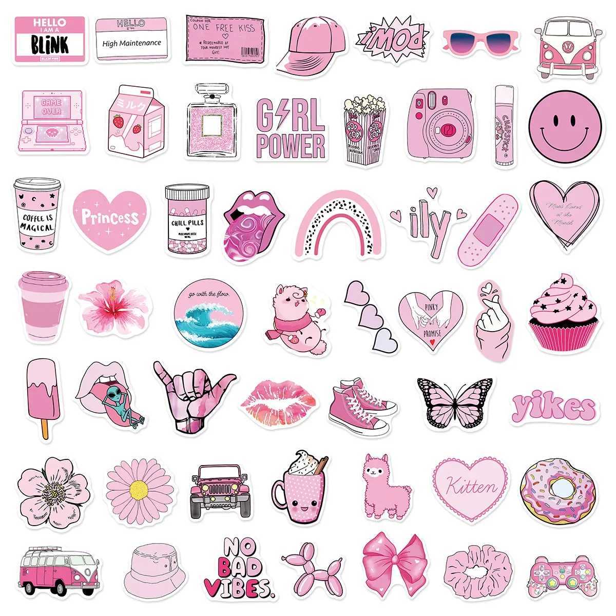 50100PCS Pink VSCO Cute Girl Stickers Aesthetic Skateboard Laptop Guitar Graffiti Luggage Sticker Waterproof Decal Toys C250918