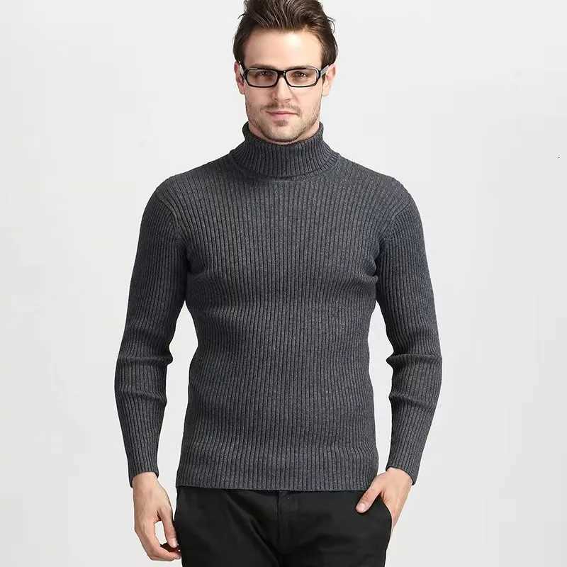 2025 Autumn and Winter Mens Turtleneck Sweater Solid Color Vertical Pattern Pullover Bottoming Shirt Fashionable Warm TopZ250918