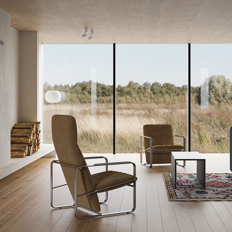 Living Room Furniture Modern Grey Leather - Upholstered Kite - Inspired Lounge Chair with Stainless Steel Frame