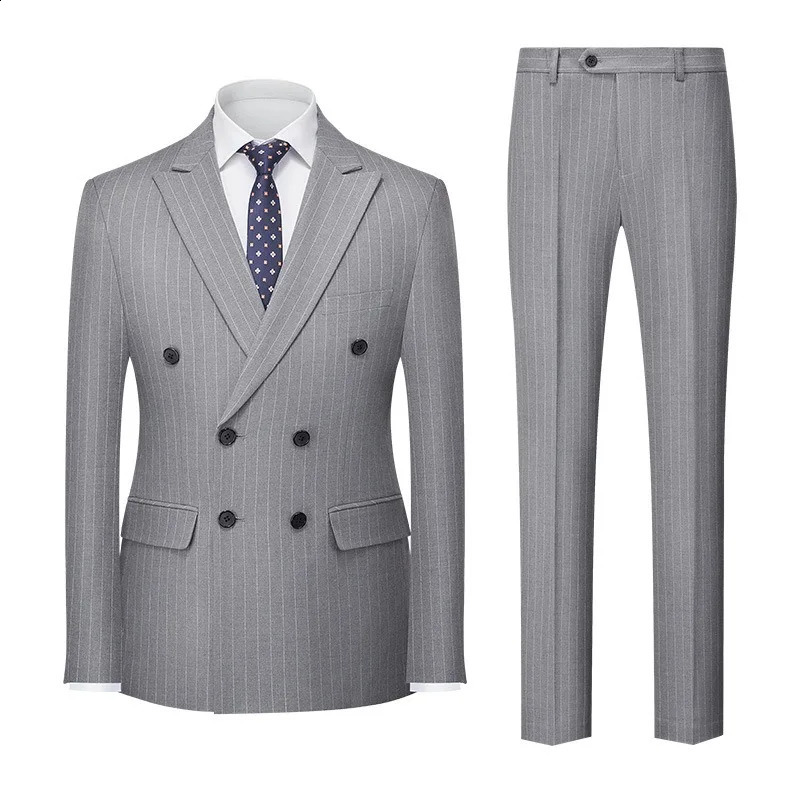 Mens Striped Suit Twopiece Double Split 250918
