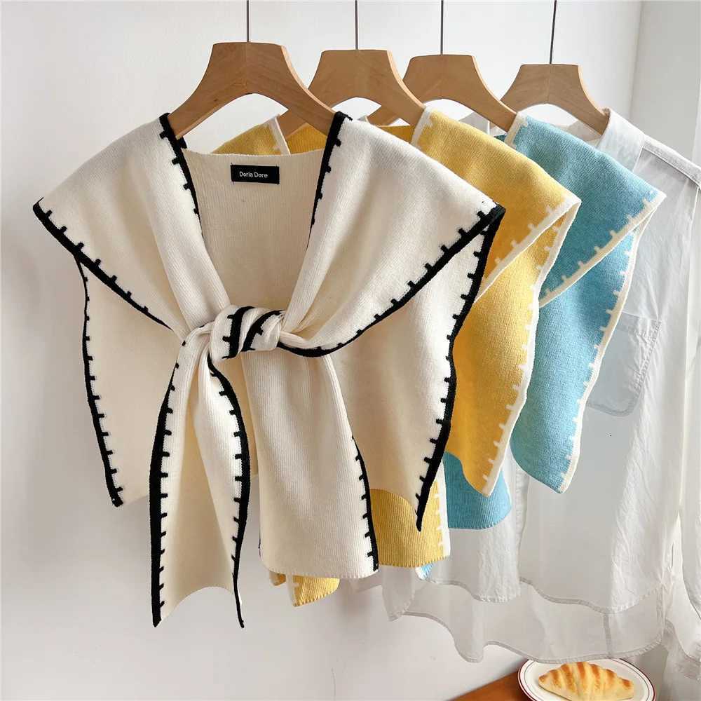 2025 Fashion Korean Knitted Shl Summer Off Fake Collar Neck Guard Knit Thin Knotted Ce Shoder Scarf For Fem Y250918