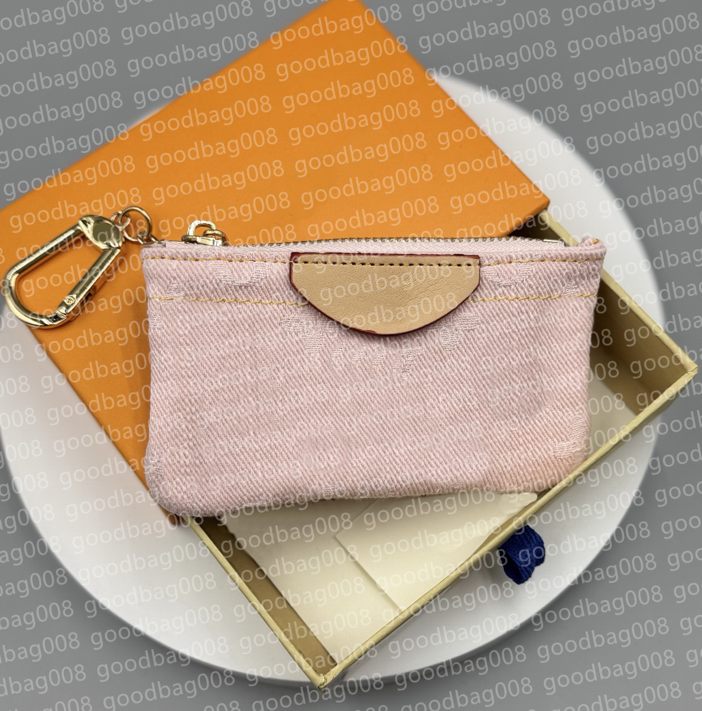 light pink card holder women designer denim purse zipper coin key chains wallets for woman luxury cardholder keychain pouch