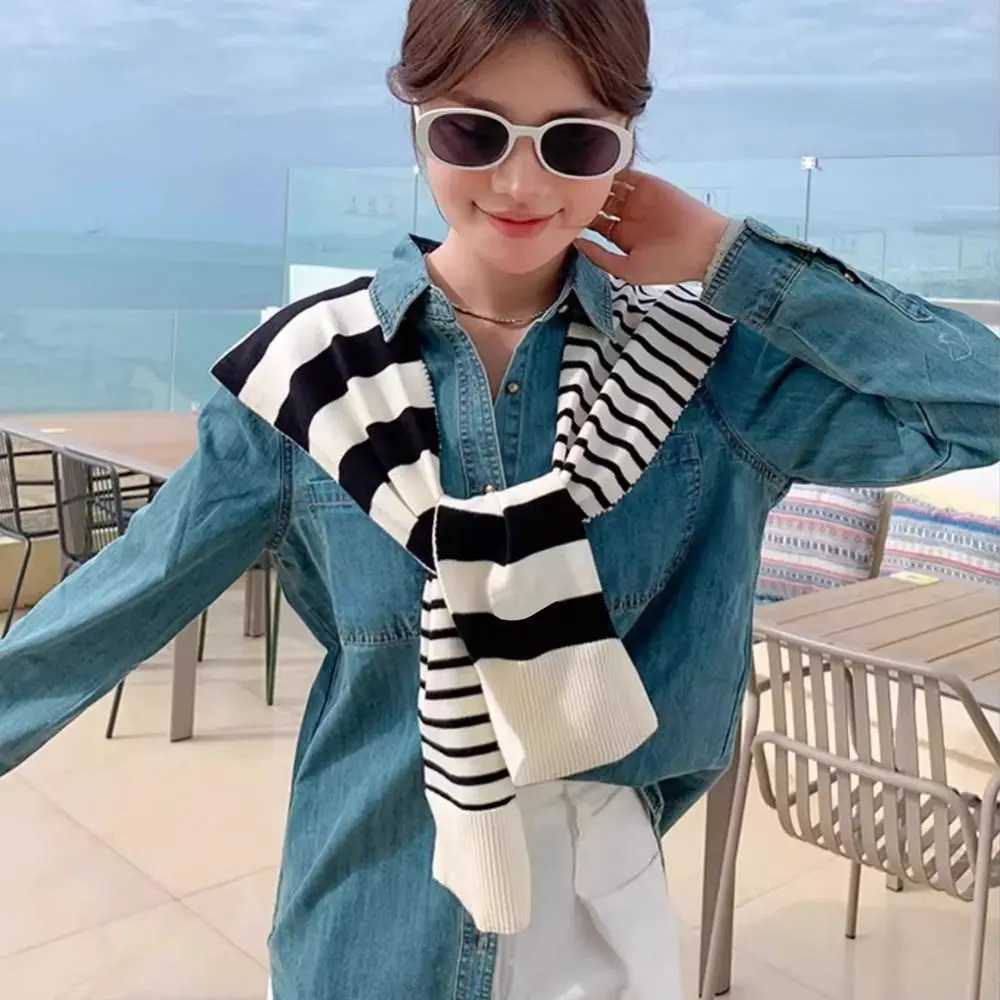 Fashion Versatile Stripes Shl Lightweight Detachable Neck Protection Casual PlusSi Shoder Scarf for Wen Y250918