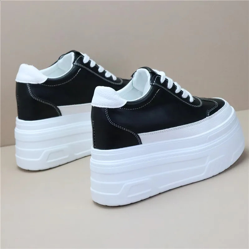10cm 12CM Synthetic Genuine Leather White y ner Sneaker Women Autumn Spring Cowboy Platform Wedge High Shoes 250918
