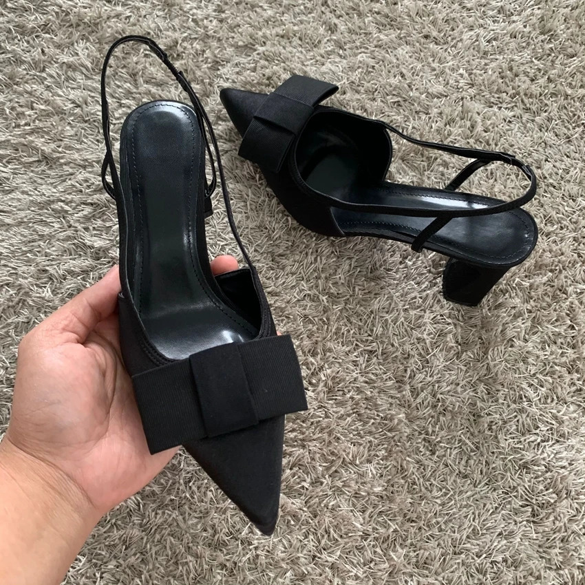 Butterflyknot Heeled Sandals Women Fashion Elegant Dress Shoes Female Pointed Toe Pumps Women Slingback High Heels 250917
