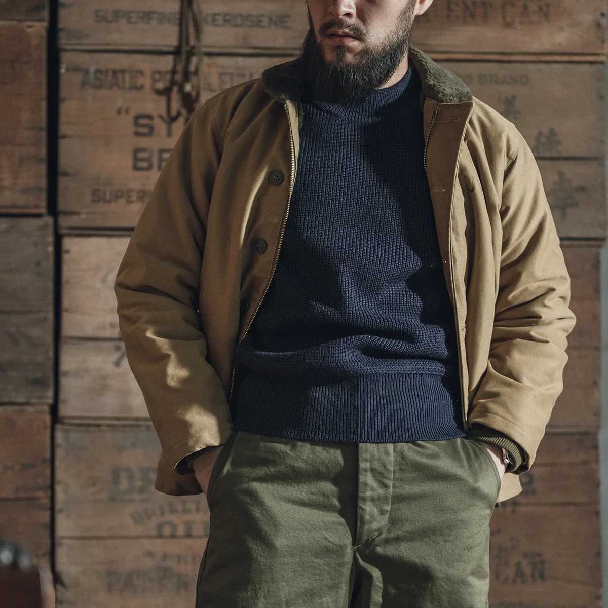 Rugged Bronson PreWar USN Mock Neck Sweater Heritage Style Mens Woolen Knitted PulloverZ250918